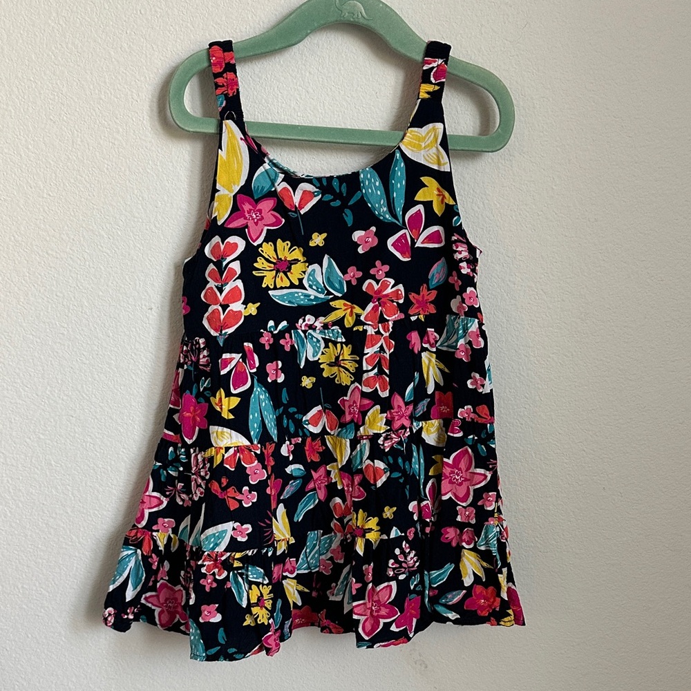 Girls Black Floral Tiered Sundress - Pink & Yellow Flower Print